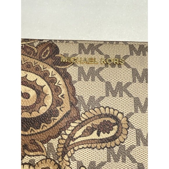 MICHAEL KORS Paisley Continental Brown Tan Leather Wristlet Wallet - Picture 4 of 7